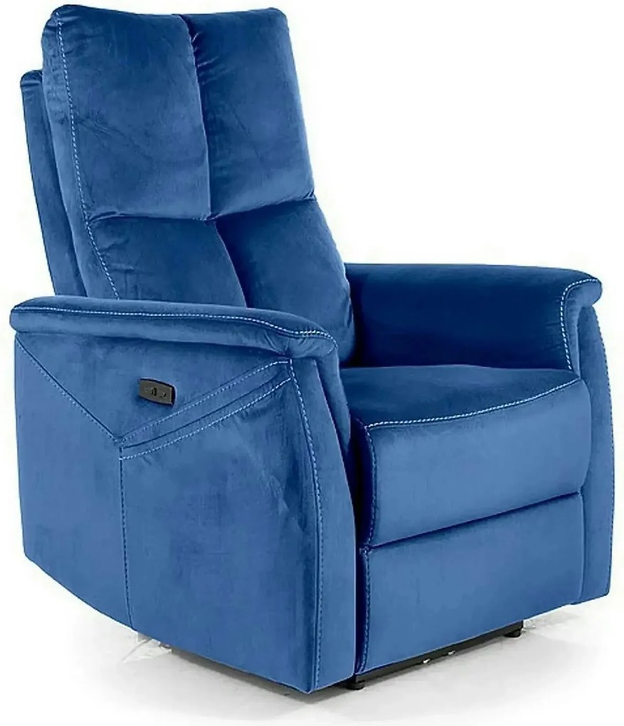 Fotoliu recliner cu functie de masaj NEPTUN M, stofa catifelata albast