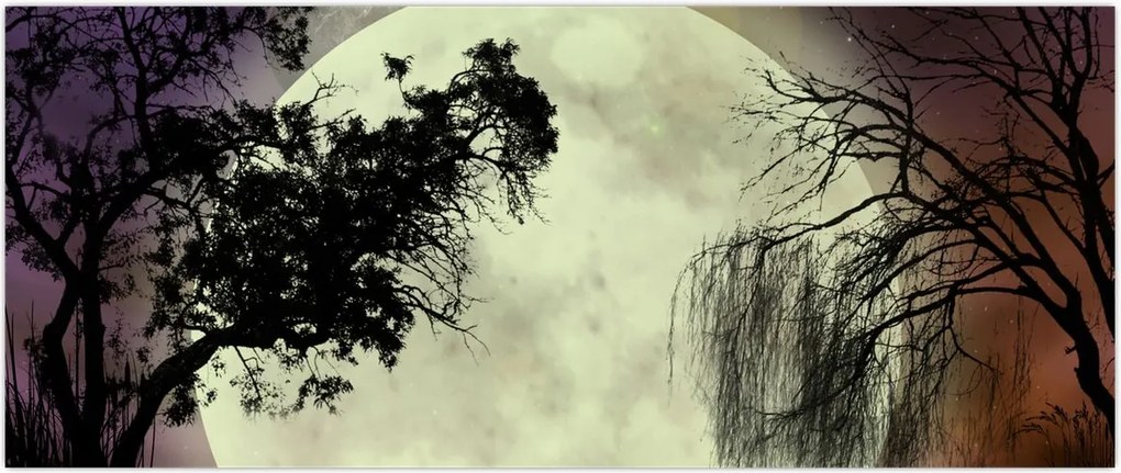 Tablou - Lună plină deasupra apei (120x50 cm)