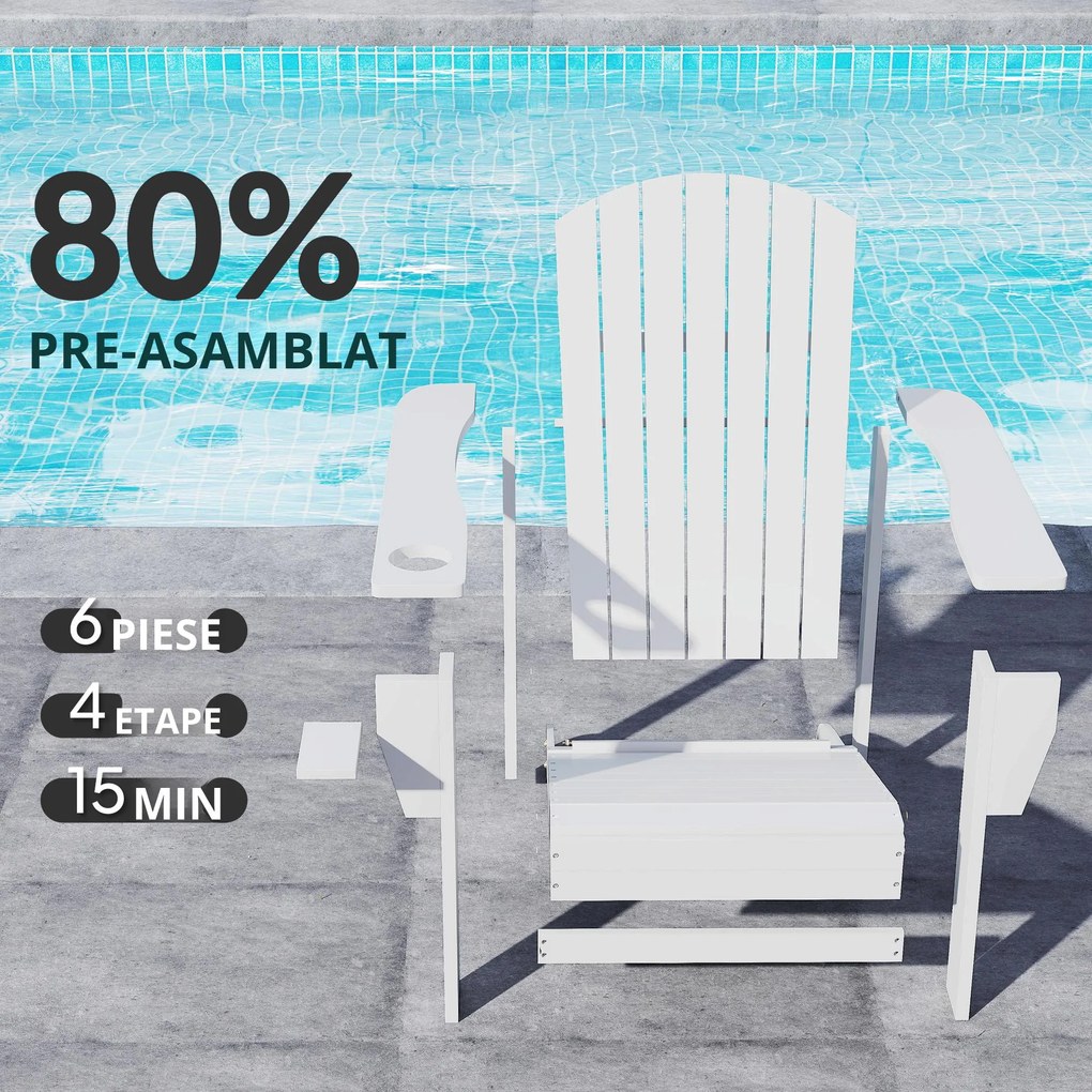 Outsunny Scaun de Gradina Adirondack din Lemn Alb 97x72.5x93cm