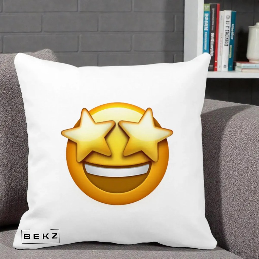 Perna Decorativa Emoji Ochi Stele, 40x40 cm, Alba Mata, Husa Detasabila, Perna Inclusa, BEKZ®