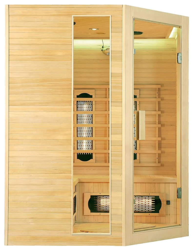 Infračervená sauna/tepelná kabína Nyborg E150V s plným spektrom, panelovými radiátormi a drevom Hemlock