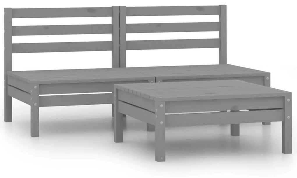 3082379 vidaXL Set mobilier de grădină, 3 piese, gri, lemn masiv de pin