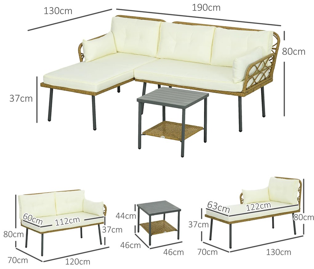 Outsunny Set de Mobilier de Terasa din 3 Piese cu Canapea Sofa