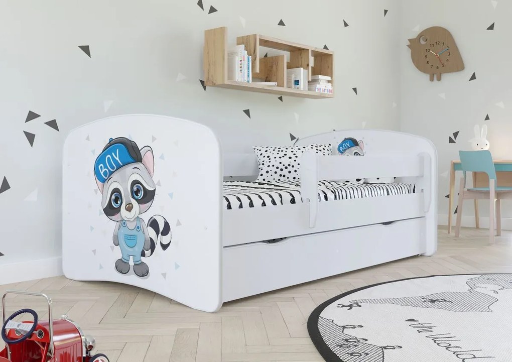 copii pat cu barieră - Raccoon - alb Racoon 180x80 cm pat + spațiu de depozitare