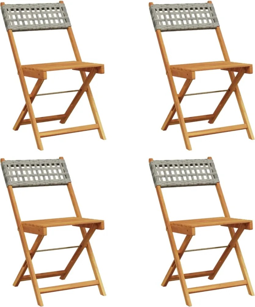 vidaXL Scaune de grădină pliabile 4 buc., gri, poliratan și lemn masiv