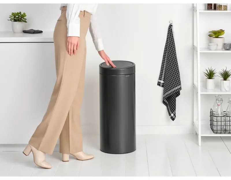 Cos de gunoi Brabantia Touch Bin New 1008860, 30 L, Inchidere silentioasa si lina, Gri inchis