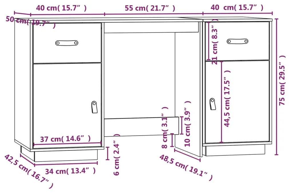 Birou cu dulapuri, alb, 135x50x75 cm, lemn masiv de pin Alb