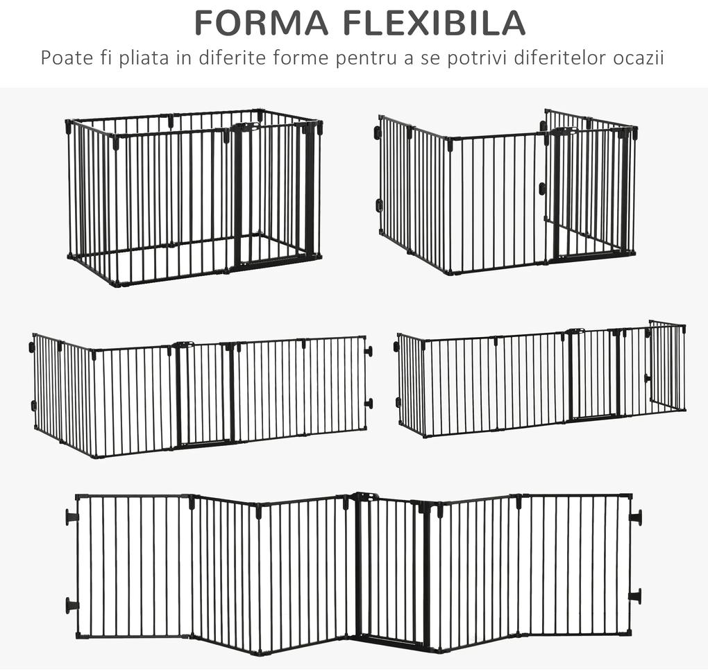 Gard Modular PawHut pentru Animale cu Poartă, Set 6 Panouri, Ușor de Asamblat, Negru | Aosom Romania