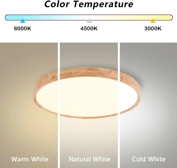 Brilagi - Corp de iluminat LED dimabil WOODROUND, 30W, 230V, 3000–6000K, Ø 40 cm, cu telecomandă