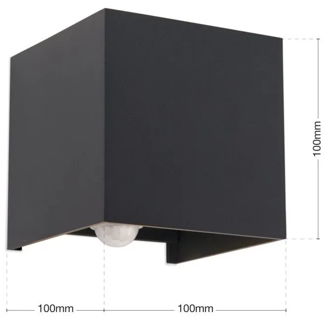 Aplica LED ambientala de exterior cu senzor de miscare IP54 CUBE-S antracit