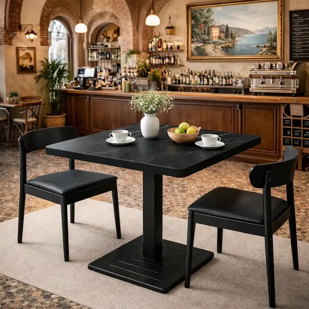 Masa din MDF, patrat  texturata, Homs, negru marmorat, 80 x 80 x 75 cm, A0111