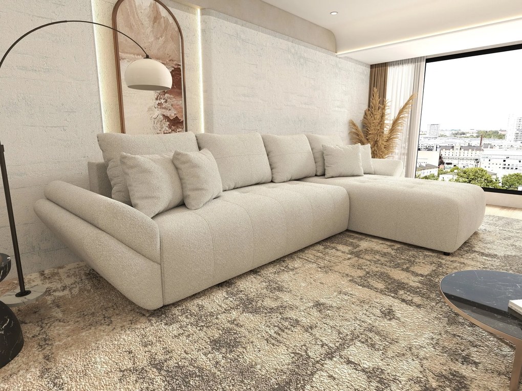 Colțar extensibil dumonde cu ladă de depozitare si sezut confortabil din spuma high-density, Berlin XL Euphoria Ivory 350x185 cm II