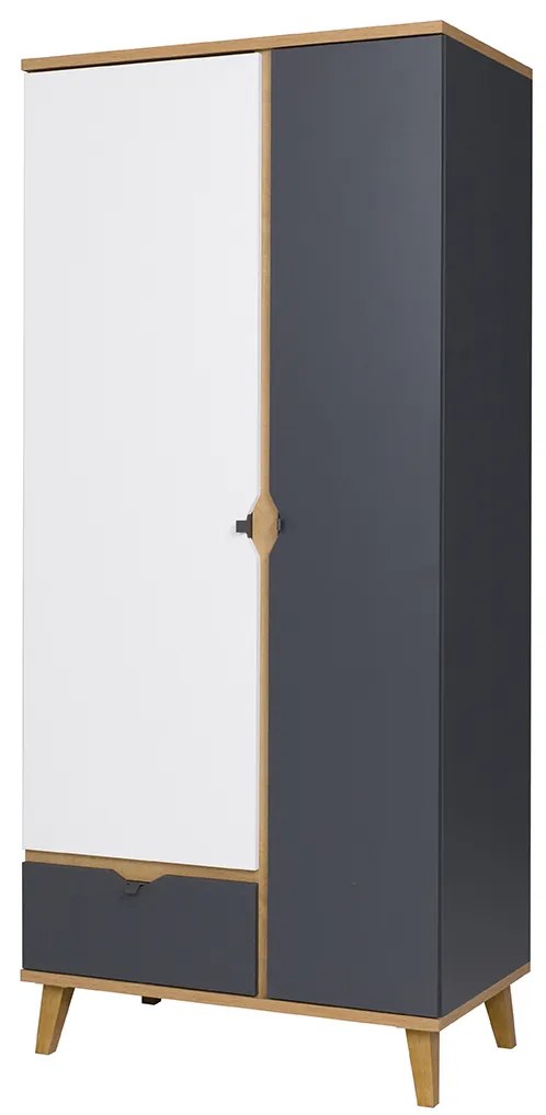 Dulap de haine Mimone SZ2D1SZ (Stejar auriu + Alb mat + grafit). 1051782