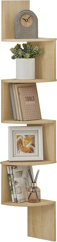 Polita de colt pentru perete ESTANTE, 5 rafturi cu decor stejar artisan, 126x20cm