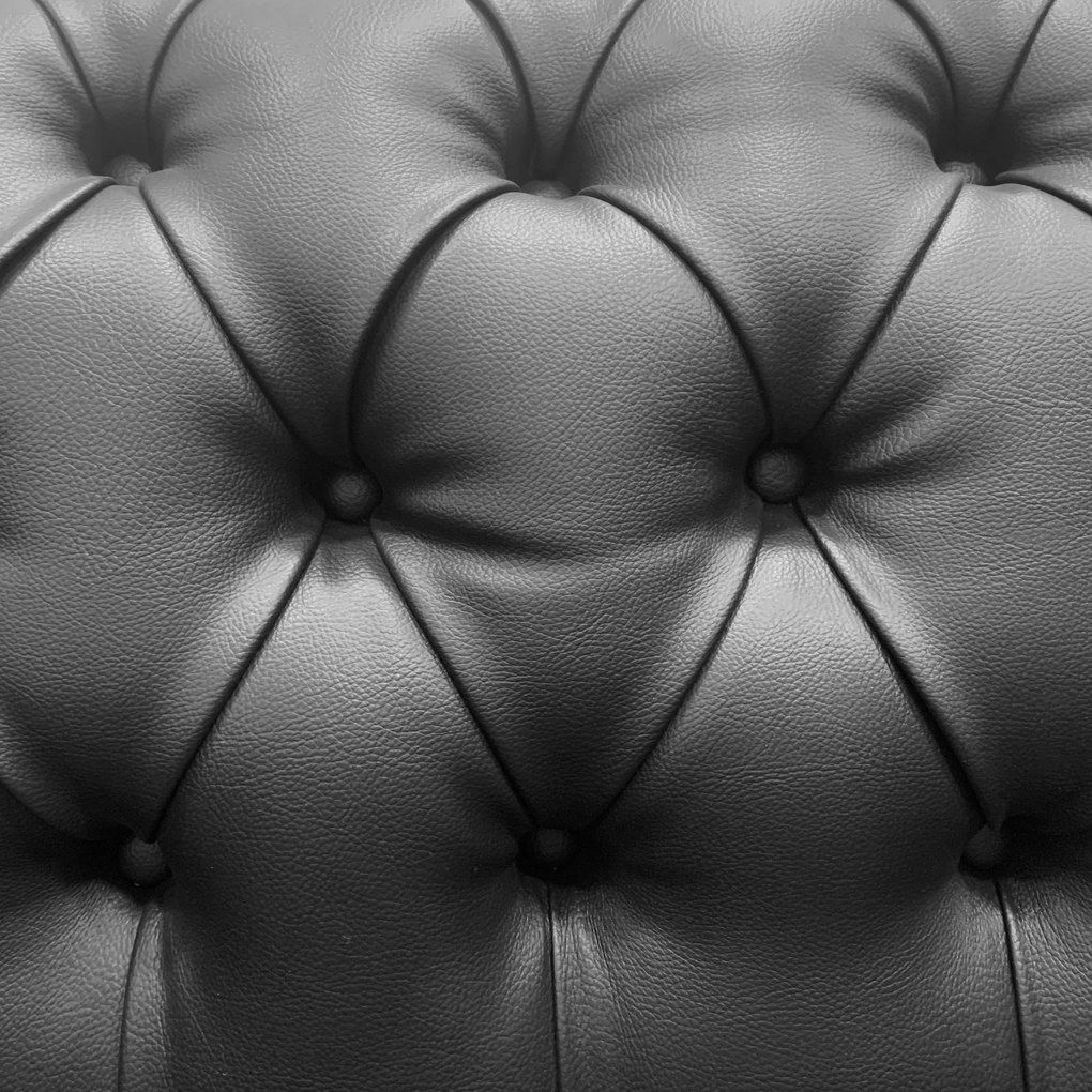 CANAPEA LUX CHESTERFIELD, 218X100X67 CM, PIELE ECOLOGICA, CULOARE NEGRU, SEZUT SPUMA, CADRU LEMN