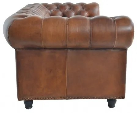 Canapea extensibila Chesterfield, maro, din piele naturala