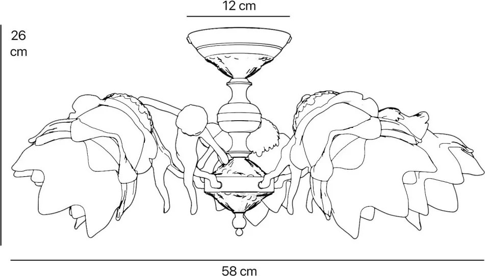 Lustra 5 brate din alama cu abajur din sticla Putti