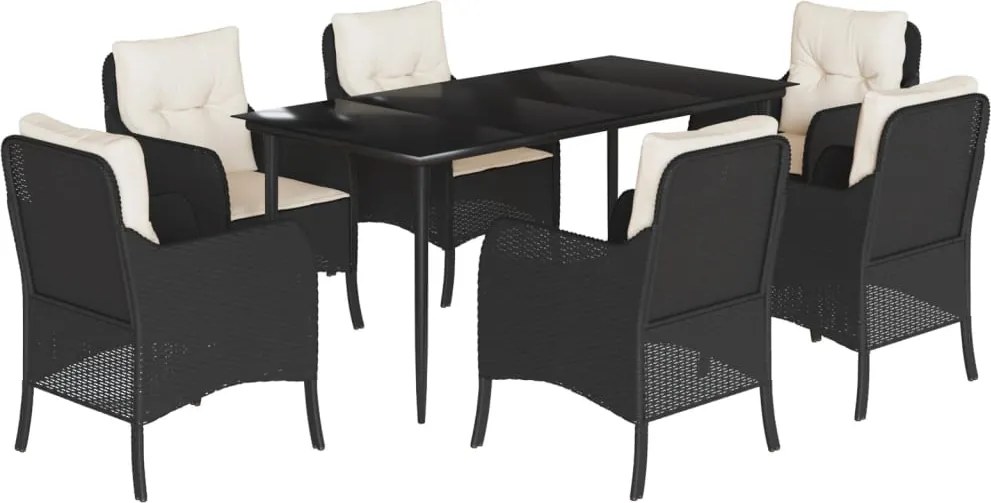 vidaXL Set mobilier de grădină cu perne, 7 piese, negru, poliratan