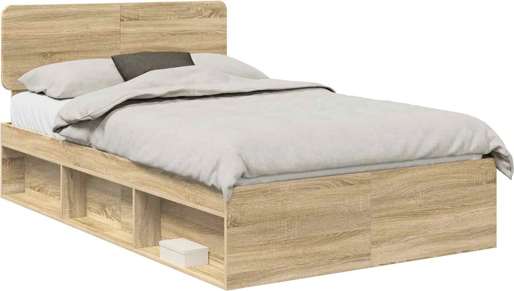 vidaXL Cadru de pat Stejar Sonoma 135 x 190 cm Lemn de pin masiv