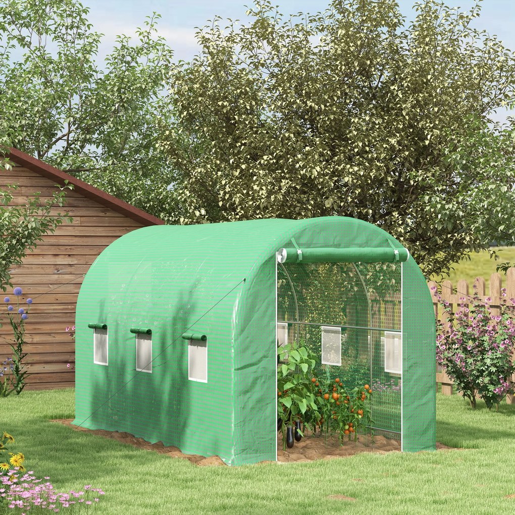 Outsunny Seră de Grădină Tunnel Suprafață Sol 8 m² 4L x 2l x 2,05H m cadru Tubular Ușă dublă cu fermoar 6 ferestre rulante verde | Aosom Romania