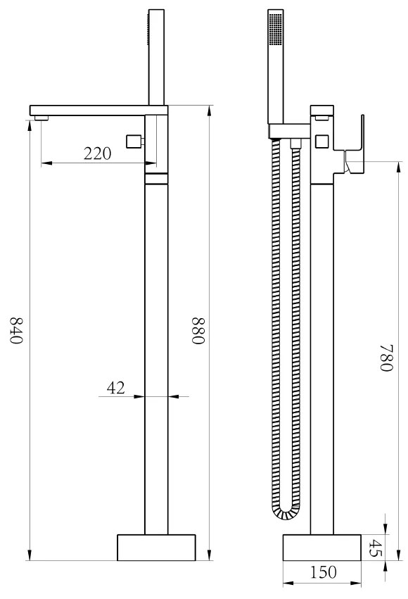 Baterie pentru cada freestanding cu montaj pe pardoseala, alama, negru