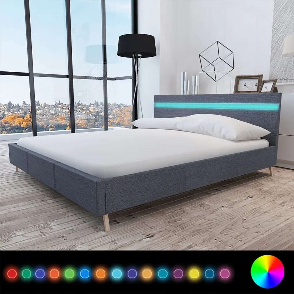 242073 vidaXL Cadru pat cu LED, gri închis, 160 x 200 cm, material textil