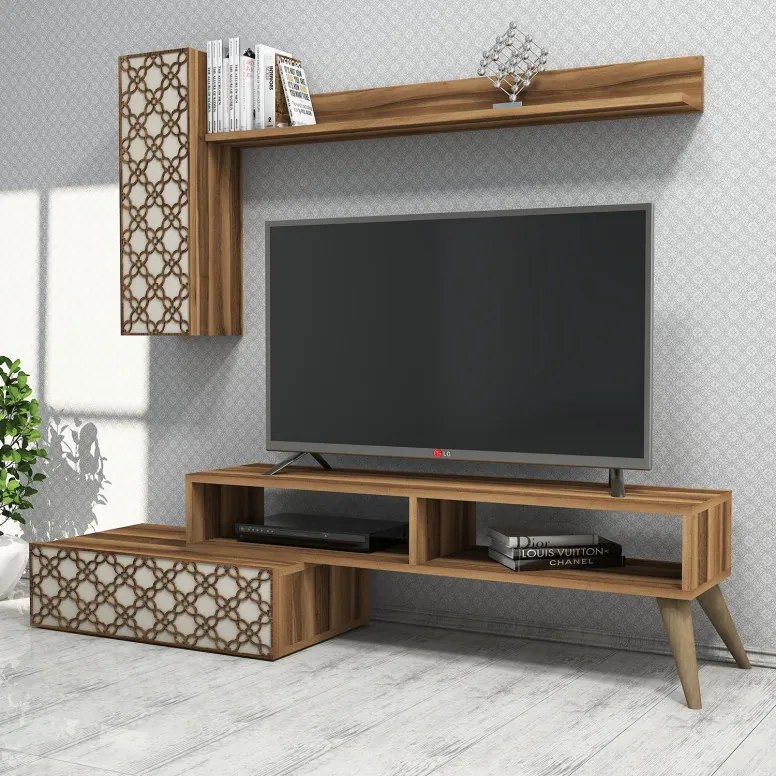 Comoda TV Planet - Walnut, Crem