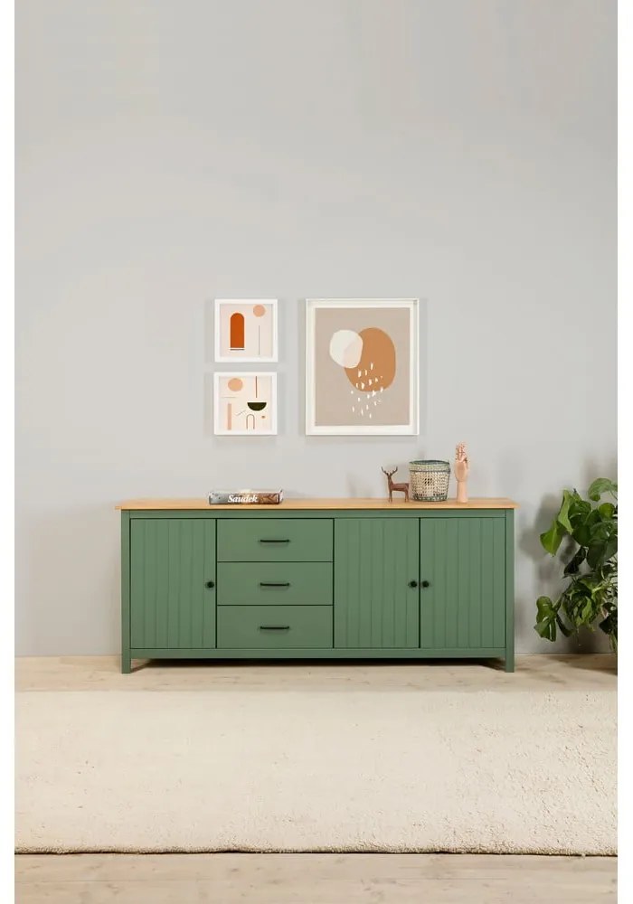 Comodă verde/în culoare naturală joasă din lemn masiv de pin 190x80 cm Miranda – Marckeric