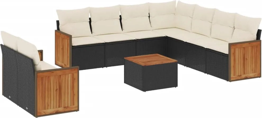vidaXL Set canapele de grădină cu perne, 10 piese, negru, poliratan