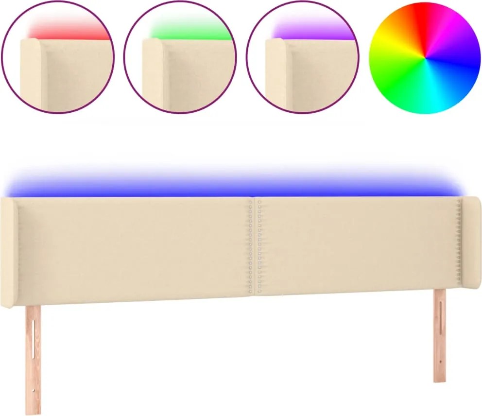 vidaXL Tăblie de pat cu LED, crem, 203x16x78/88 cm, textil