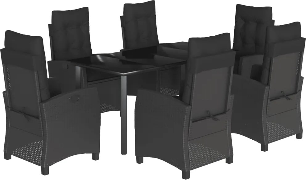 vidaXL Set mobilier de grădină cu perne, 7 piese, negru, poliratan