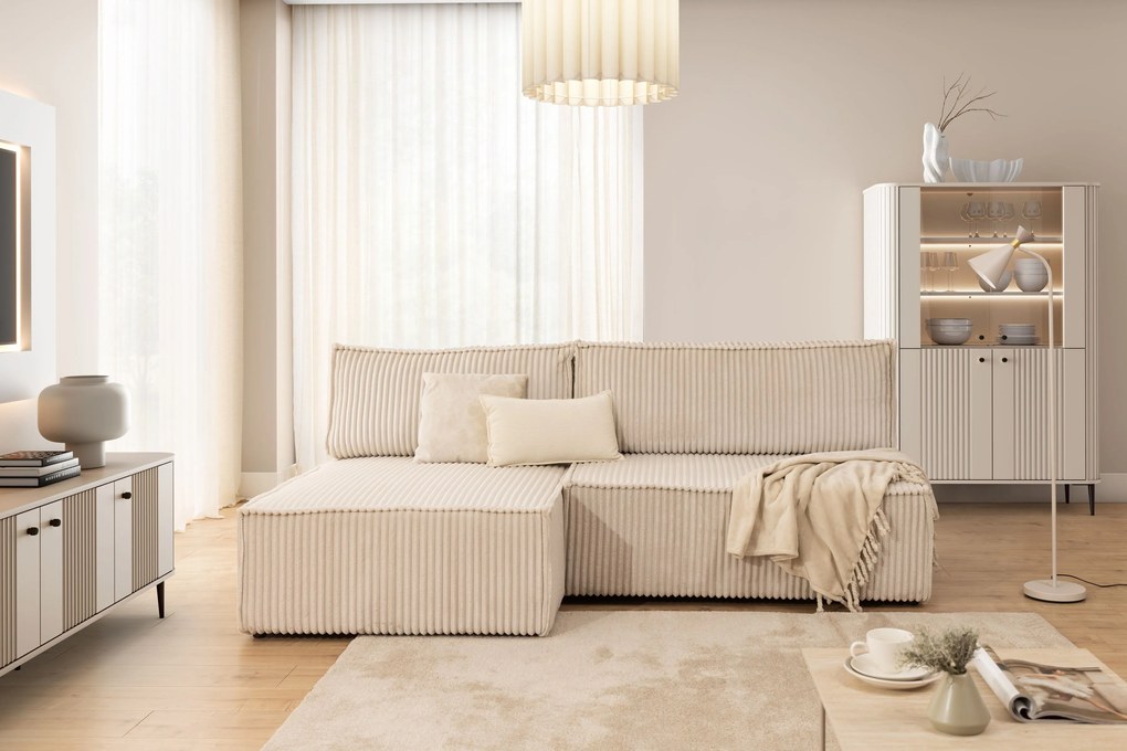 Colțar Solvero Mini cu funcție de dormit, stânga - pluș bej deschis Tilia 01