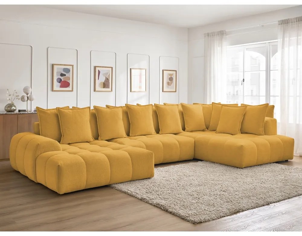 Colțar galben muștar extensibil/cu spațiu de depozitare cu tapițerie din chenille (cu colț pe partea dreaptă/în formă de "U") Everest – Bobochic Paris