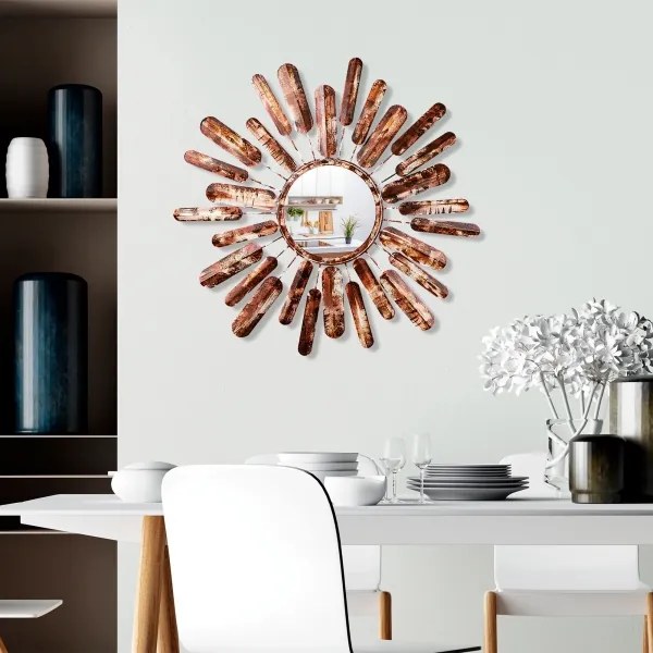 Oglindă de perete SUN d. 75 cm maro