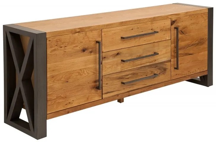 Bufet THOR 200 cm din lemn de stejar salbatic, stil industrial