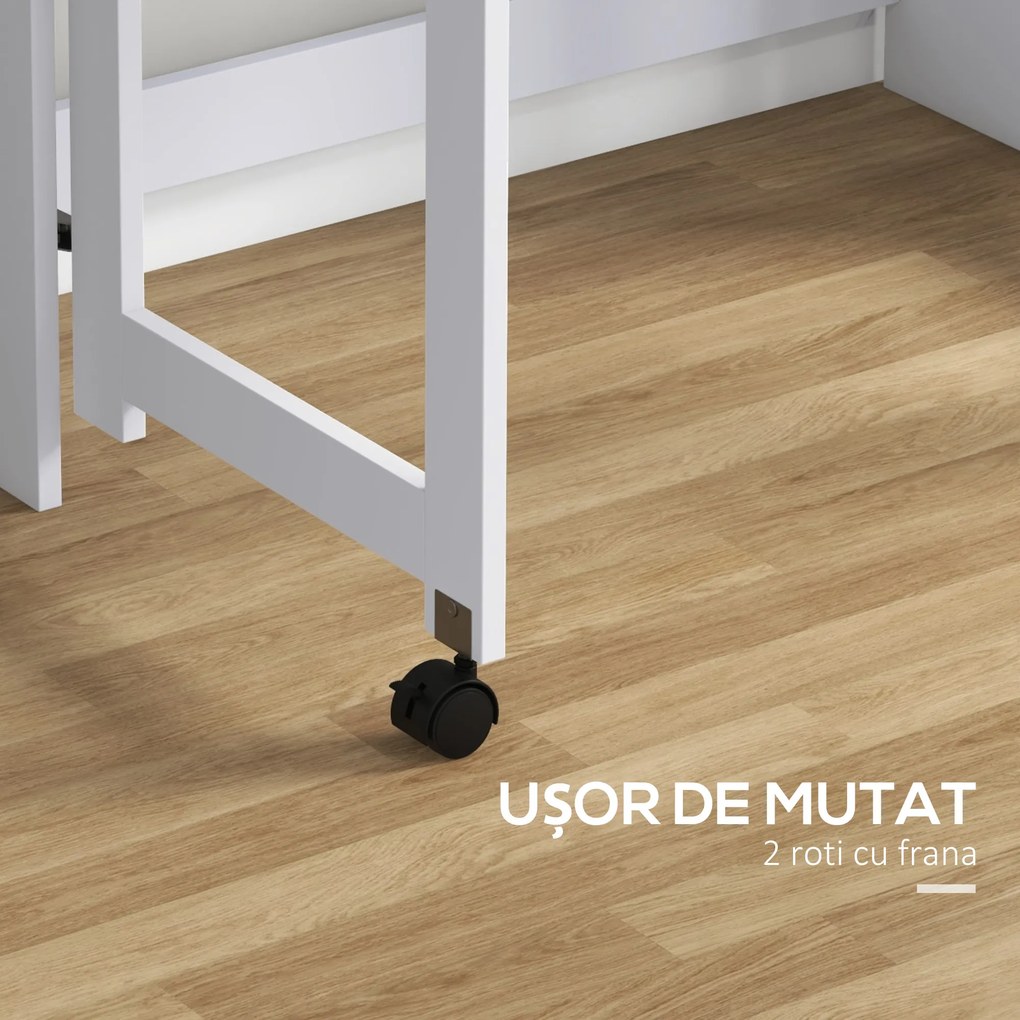 HOMCOM Birou cu Rafturi, Blat Pliabil, 2 Roți și 4 Rafturi, Birou Compact Modern cu Orificiu pentru Cabluri, Masă pentru Computer, Casă Birou Cameră de Studiu, 80x69x155 cm, Alb | Aosom Romania