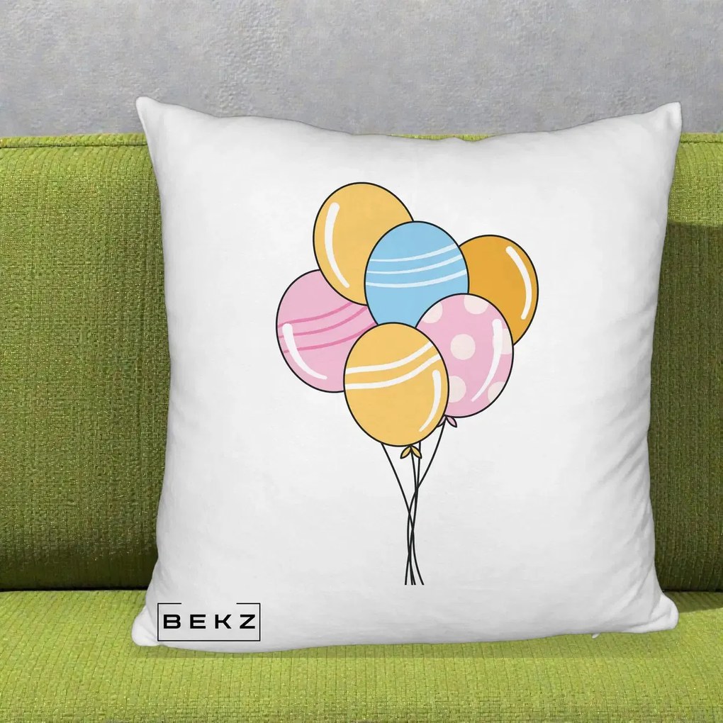 Perna Decorativa Baloane Petrecere, 40x40 cm, Alb Pufos, Husa Detasabila, Perna Inclusa, BEKZ®