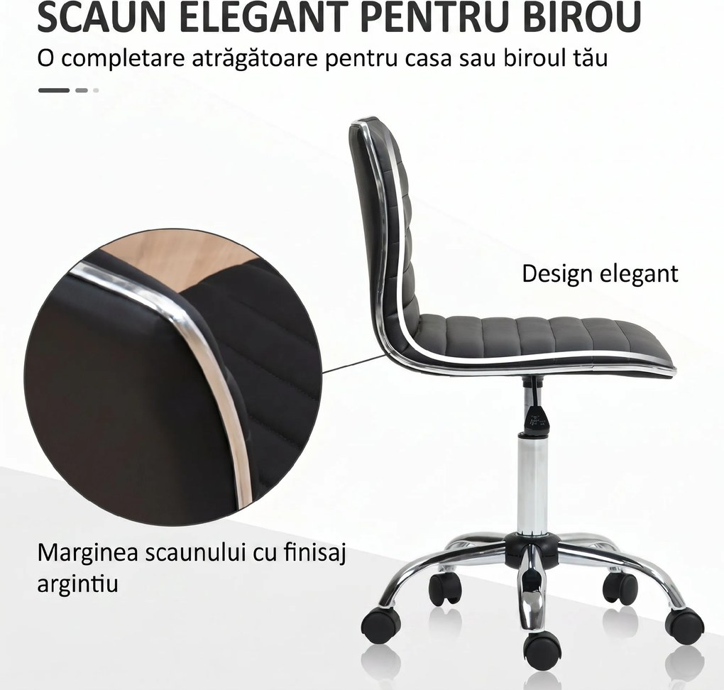 HOMCOM Scaun Ergonomic de Birou din Piele Ecologică cu Înălțime Reglabilă, Șezut Rotativ și 5 Rotile, 48x52x90 cm, Negru | Aosom Romania
