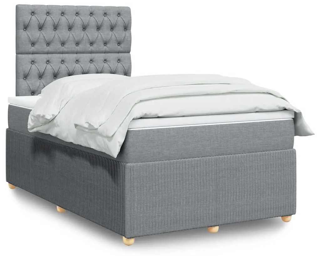 vidaXL Pat box spring cu saltea, gri deschis, 120x190 cm, textil