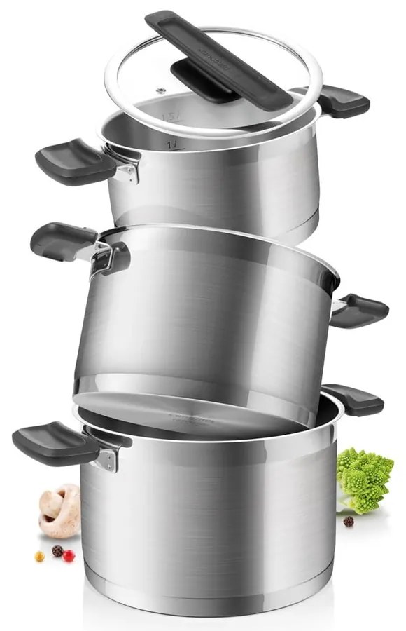 Set de vase pentru gătit 6 buc. din oțel inoxidabil Compact – Tescoma