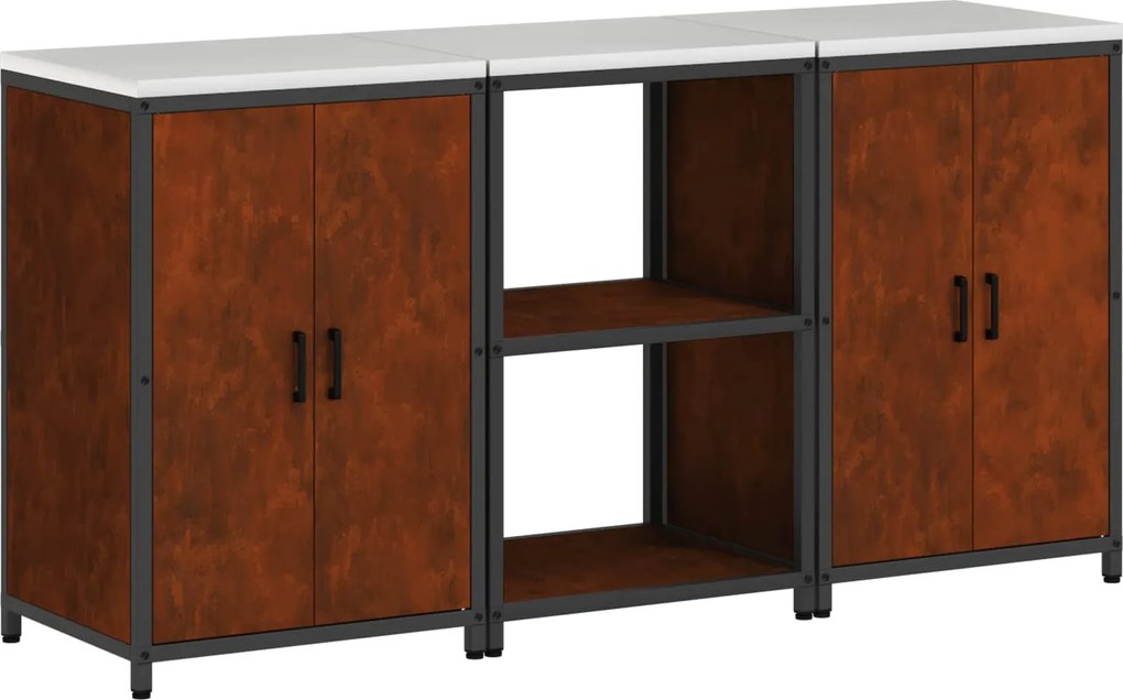 vidaXL Set de depozitare pentru bucătărie cu raft cu ușă 3 pcs Ruginit