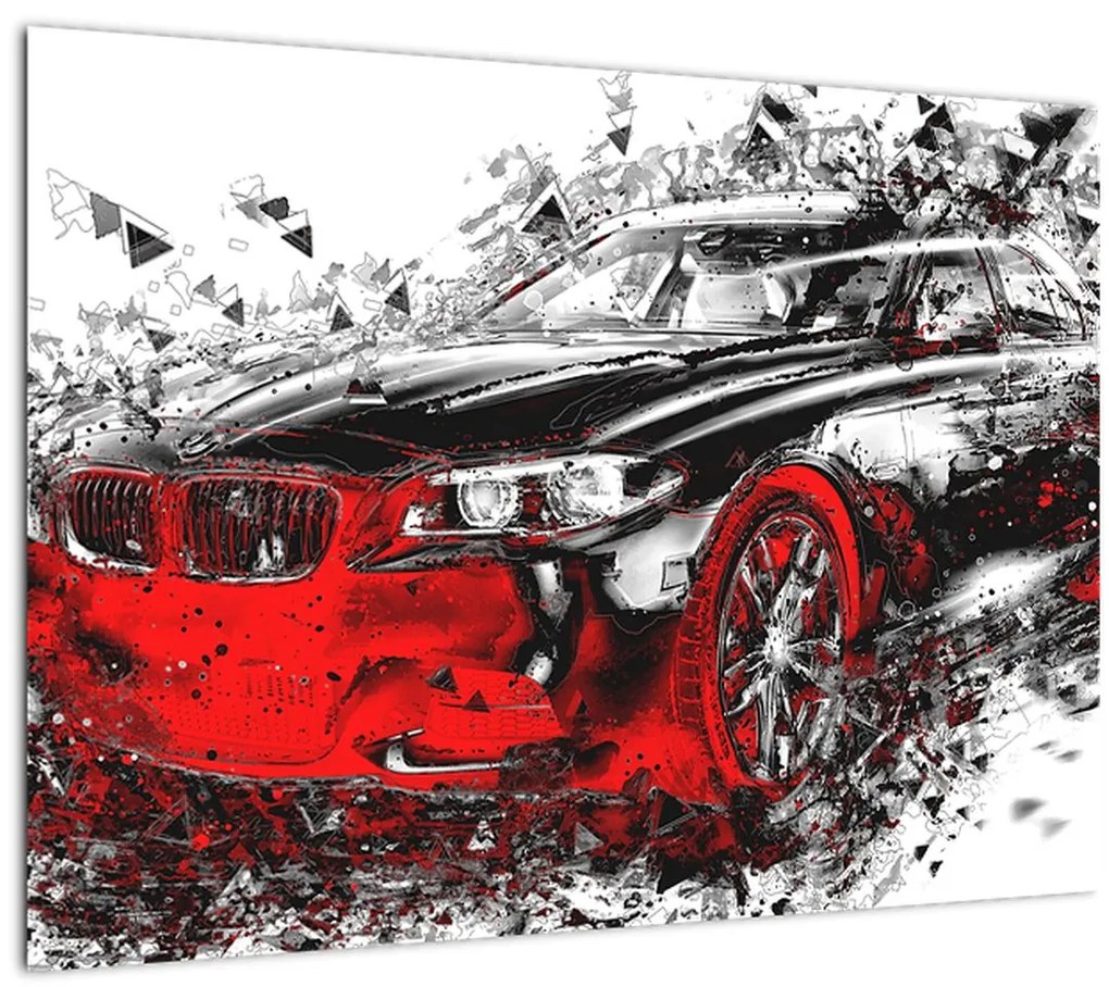 Tablou pe sticlă - Mașina pictată în acțiune (70x50 cm)
