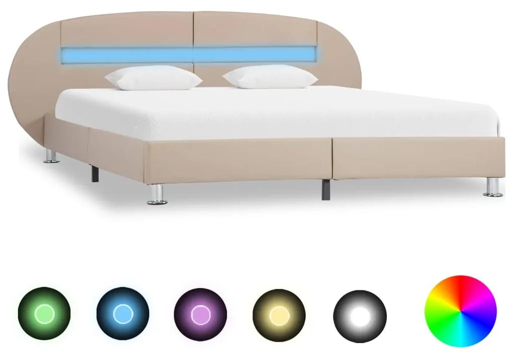 285446 vidaXL Cadru pat cu LED, cappuccino, 120x200 cm, piele ecologică