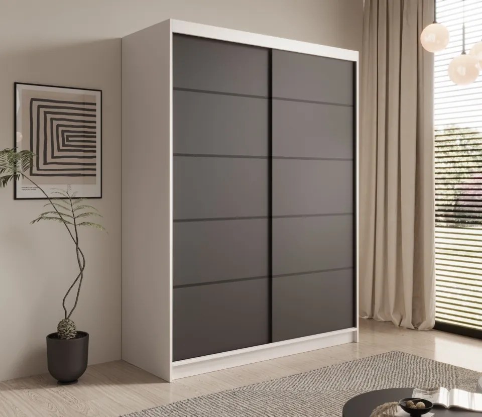 Dulap cu usi glisante, 150x58x200 cm, Calma 150, ADRK Furniture (Culoare: Negru / Alb)