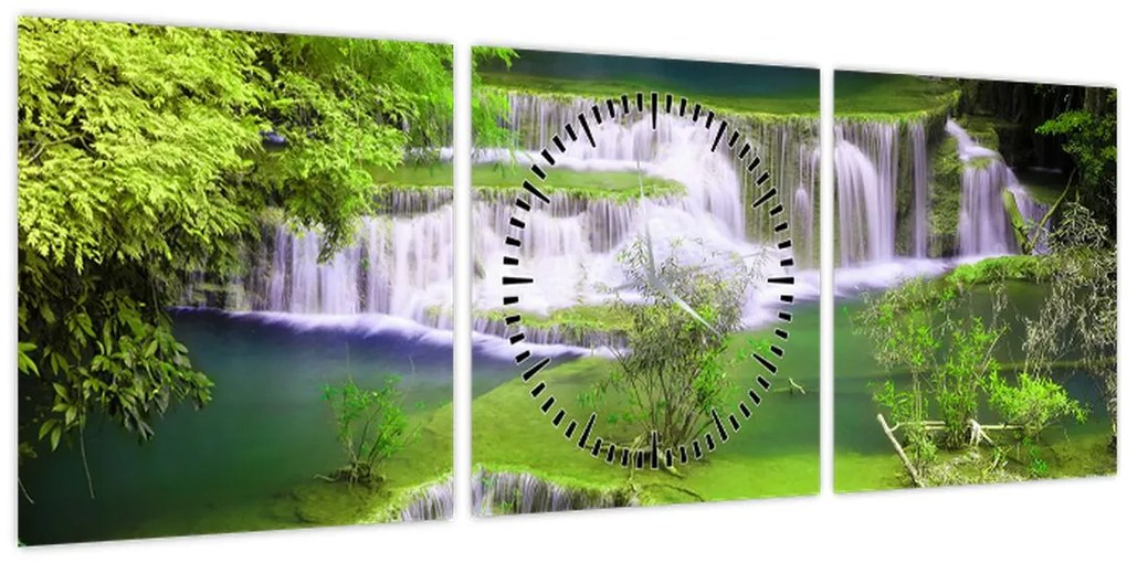 Tablou - Cascada Huay Mae Khamin, Kanchanaburi, Thailanda (cu ceas) (90x30 cm)