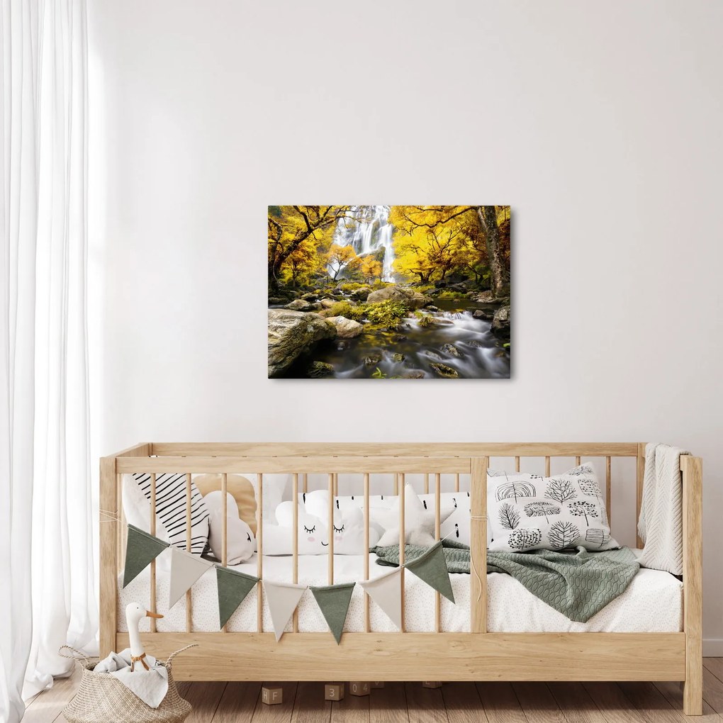 Tablou - Cascade în peisaj de toamnă, galben (70x50 cm)