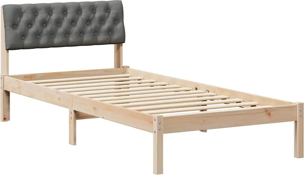 vidaXL Cadru de pat maro și gri închis 90 x 200 cm Lemn masiv de pin