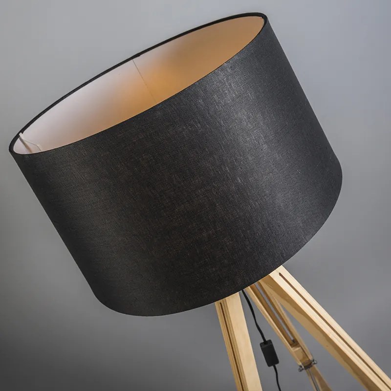 Lampă de podea naturală cu abajur din in negru 45 cm - Tripod