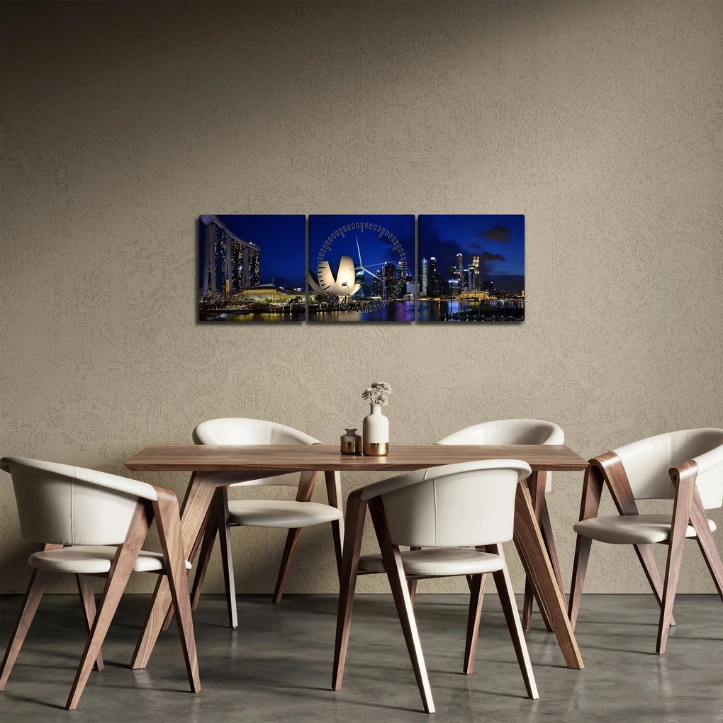 Tablou Singapore nocturn (cu ceas) (90x30 cm)