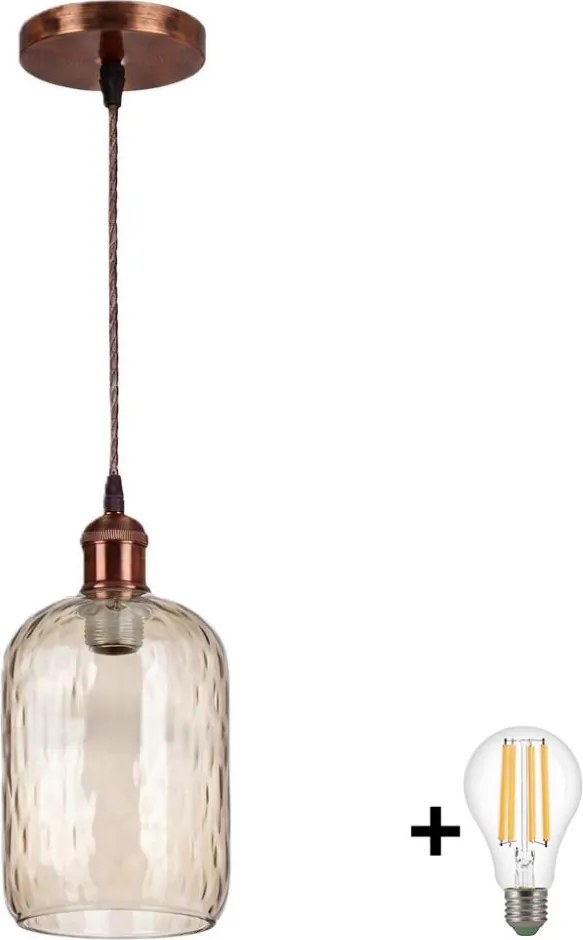 Brilagi - Lustru LED suspendat pe cablu R GLASS 1xE27/60W/230V, diam. 14 cm, cupru/maro fumuriu